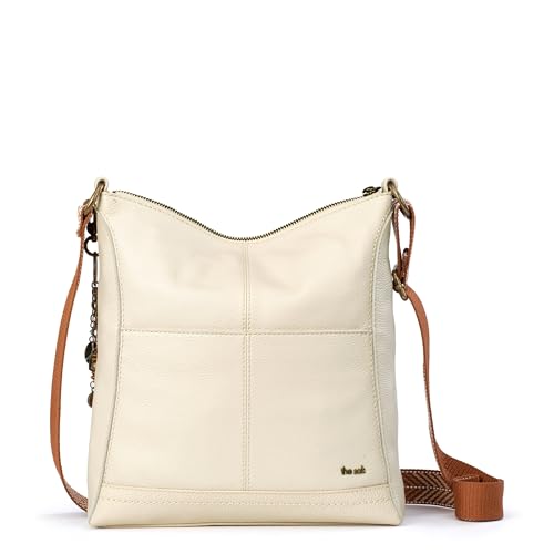 The Sak Lucia Crossbody Bag in Leather, Adjustable Strap, Stone - Image 5