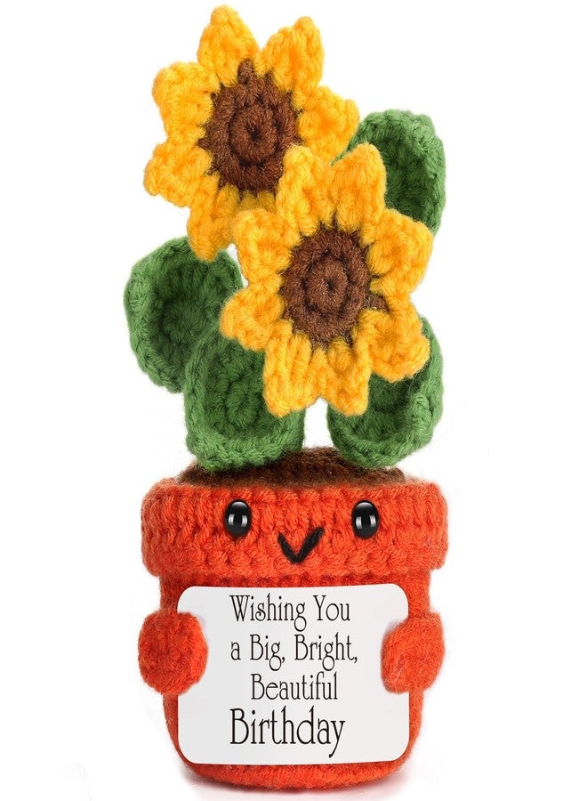 LuoHere Happy Birthday Gifts for Women Men Gemini June Birthday Gift Best Friend Sister Brother Wife Girlfriend 40th 50th Her Him Dad Mom Grandma Unique Funny Positive Crochet Sunflower with Birth Card - Image 1