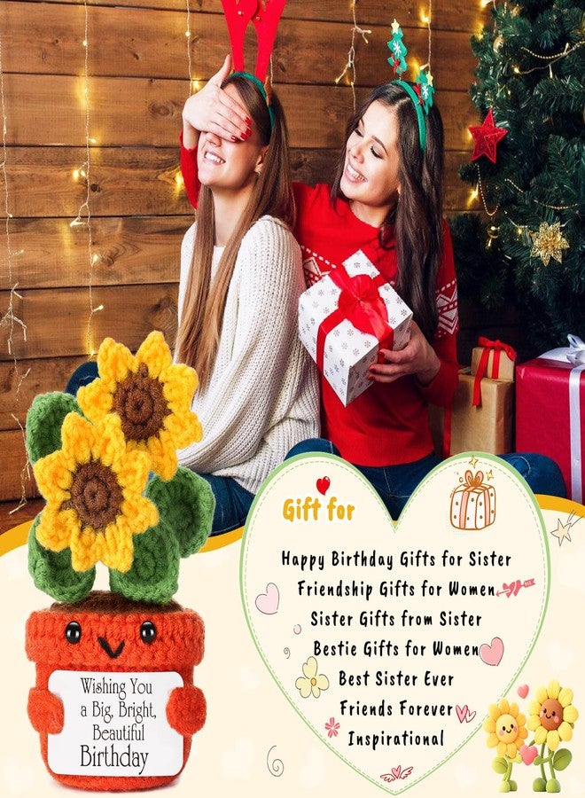 LuoHere Happy Birthday Gifts for Women Men Gemini June Birthday Gift Best Friend Sister Brother Wife Girlfriend 40th 50th Her Him Dad Mom Grandma Unique Funny Positive Crochet Sunflower with Birth Card - Image 2