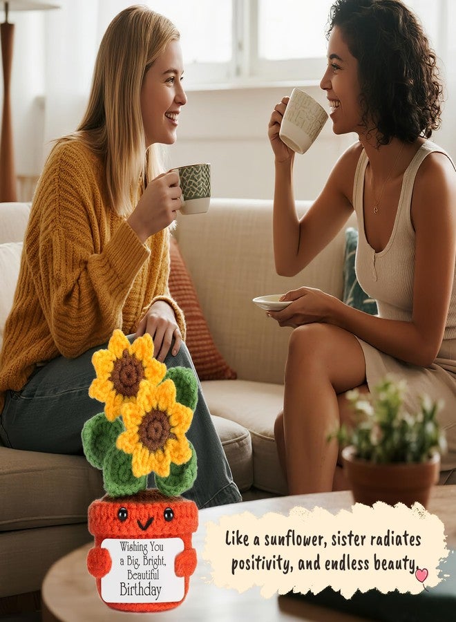 LuoHere Happy Birthday Gifts for Women Men Gemini June Birthday Gift Best Friend Sister Brother Wife Girlfriend 40th 50th Her Him Dad Mom Grandma Unique Funny Positive Crochet Sunflower with Birth Card - Image 5