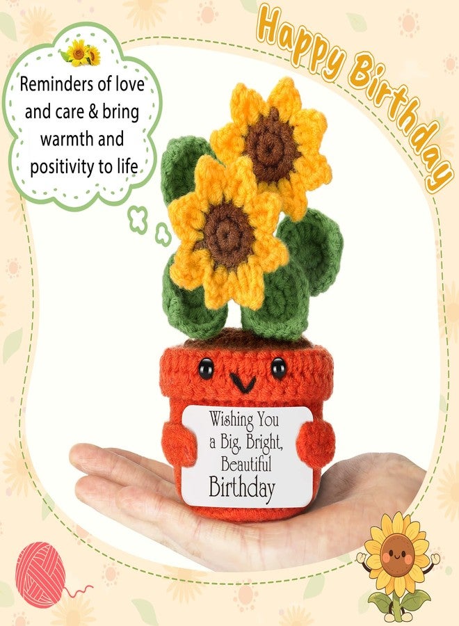 LuoHere Happy Birthday Gifts for Women Men Gemini June Birthday Gift Best Friend Sister Brother Wife Girlfriend 40th 50th Her Him Dad Mom Grandma Unique Funny Positive Crochet Sunflower with Birth Card - Image 4