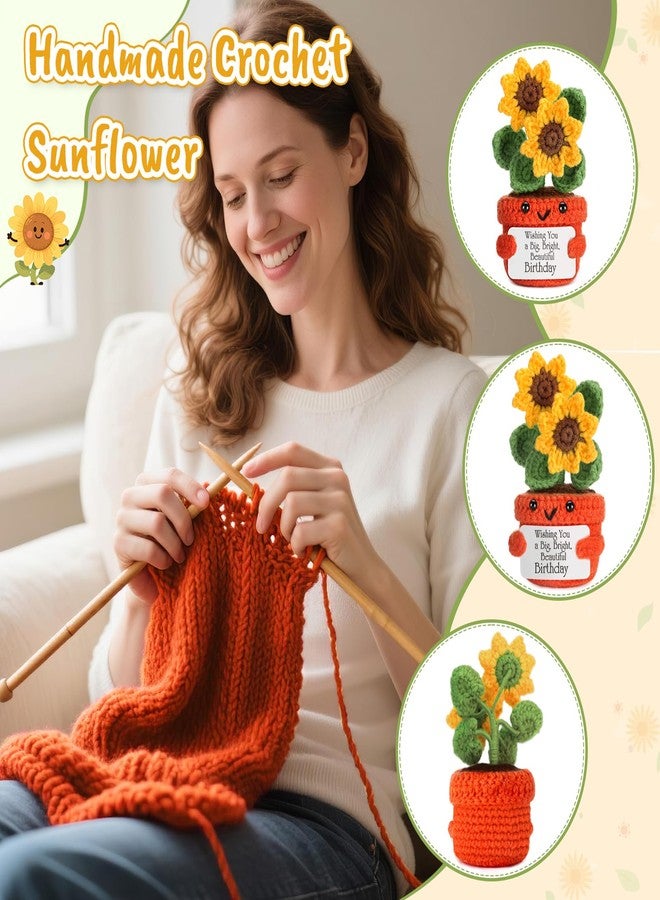 LuoHere Happy Birthday Gifts for Women Men Gemini June Birthday Gift Best Friend Sister Brother Wife Girlfriend 40th 50th Her Him Dad Mom Grandma Unique Funny Positive Crochet Sunflower with Birth Card - Image 3