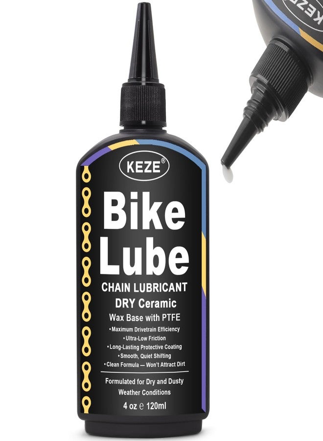 Keze Dry Bike Chain Lube MTB Mountain Bicycle Chain Oil Ceramic Bike Lube with PTFE Ebike Lubricant Against Wear, Reduces Friction Noise & Chainsuck, for Dry and Dusty Weather Conditions, 120 ml - Image 1