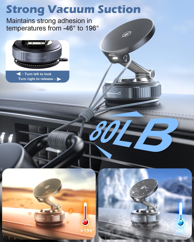 CloudValley 15W Magnetic Wireless Car Charger Mount, Nano Gel Vacuum Suction Cup Phone Holder for Dashboard & Windshield, Foldable 360° Adjustable Cell Phone Charging Stand Compatible with MagSafe - Image 5