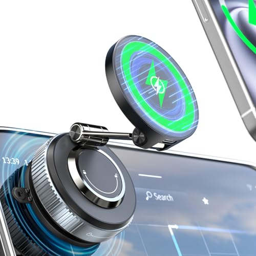 CloudValley 15W Magnetic Wireless Car Charger Mount, Nano Gel Vacuum Suction Cup Phone Holder for Dashboard & Windshield, Foldable 360° Adjustable Cell Phone Charging Stand Compatible with MagSafe - Image 1