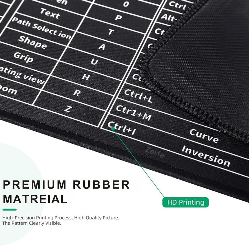 Zerfa Extra Large (800x300x2mm) Extended Gaming Laptop Mouse Pad, Thick Non-Slip Rubber Base Desk Mat Keyboard pad for PC/Computer (Office Software English Shortcut Key Design) Black - Image 3