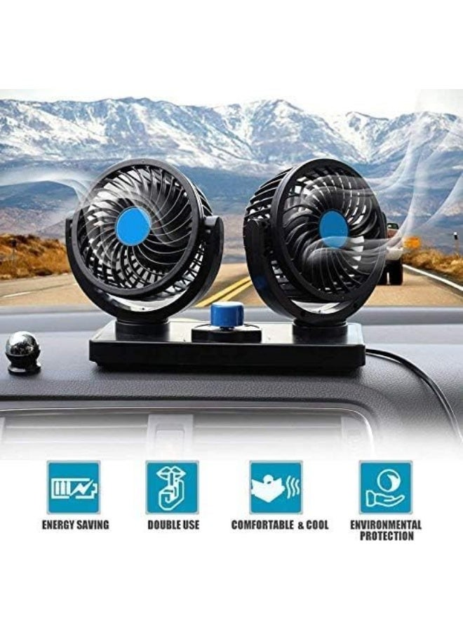 12V car fan, 360-degree rotation, two heads, two speeds, quiet and powerful, air fan suitable for all types of cars - Image 3