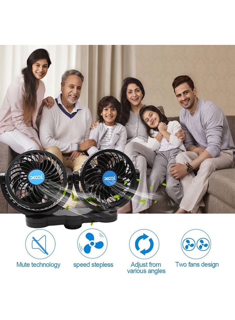 12V car fan, 360-degree rotation, two heads, two speeds, quiet and powerful, air fan suitable for all types of cars - Image 5