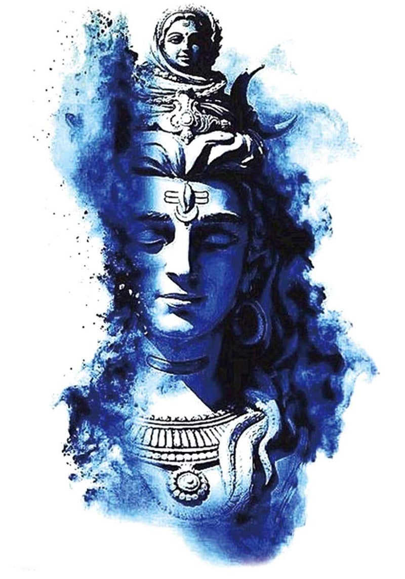 S.A.V.I 3D Temporary Tattoo Colorful Lord Shiva Parvati Holy Religious Design Size 21x15CM - 1PC., Black, 10 g - Image 5