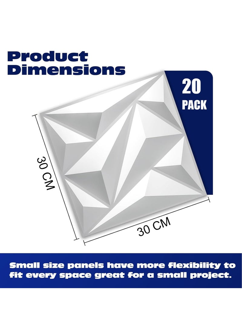 MissTiara - 20 Pcs Diamond Design PVC 3D Wall Panels with 50M Double-Sided Adhesive, Suitable for Kitchen, Living Room, Bedroom, Bathroom, Office and Various Places, 30x30cm Each - Image 1