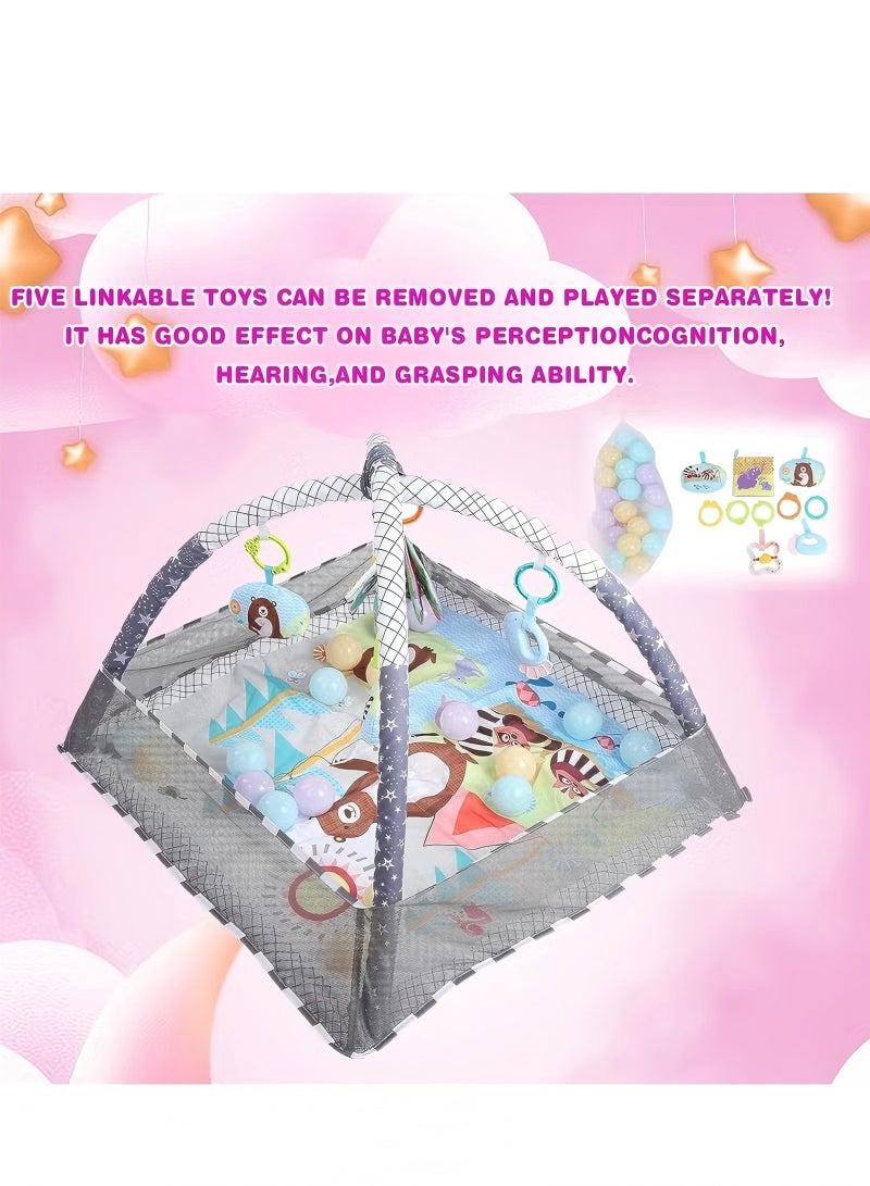 دي إم جي بساط لعب لصالة الألعاب الرياضية للأطفال، بساط لعب لأرضية الأطفال من دي إم جي مع 5 ألعاب معلقة و18 كرة محيطية لتنمية المهارات الحسية والحركية، سجادات لعب غير قابلة للانزلاق وقابلة للغسل للرضع من عمر 0 ​​إلى 18 شهرًا - Image 5