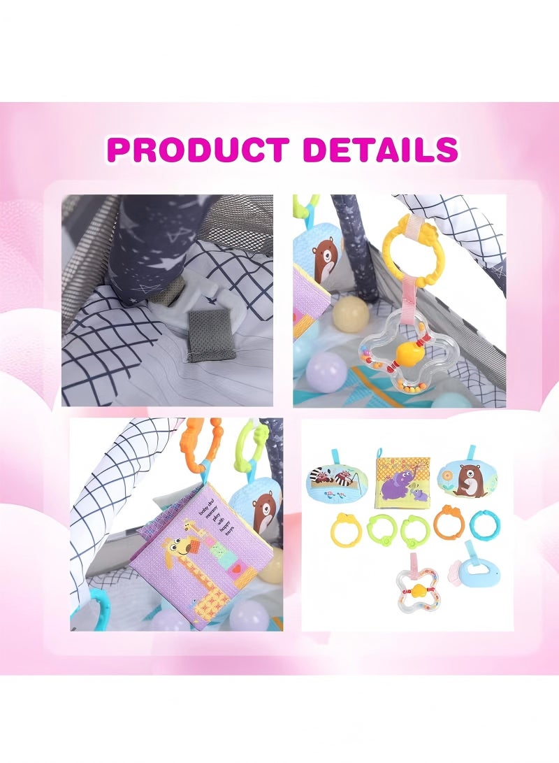 دي إم جي بساط لعب لصالة الألعاب الرياضية للأطفال، بساط لعب لأرضية الأطفال من دي إم جي مع 5 ألعاب معلقة و18 كرة محيطية لتنمية المهارات الحسية والحركية، سجادات لعب غير قابلة للانزلاق وقابلة للغسل للرضع من عمر 0 ​​إلى 18 شهرًا - Image 4