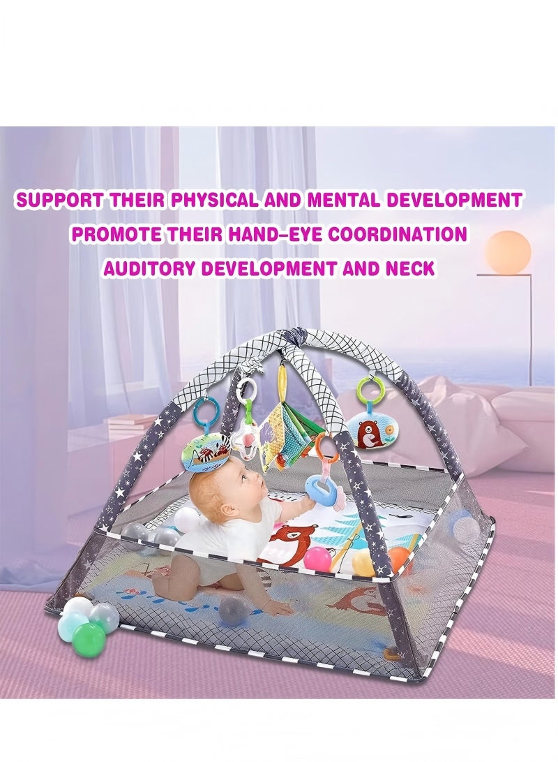 دي إم جي بساط لعب لصالة الألعاب الرياضية للأطفال، بساط لعب لأرضية الأطفال من دي إم جي مع 5 ألعاب معلقة و18 كرة محيطية لتنمية المهارات الحسية والحركية، سجادات لعب غير قابلة للانزلاق وقابلة للغسل للرضع من عمر 0 ​​إلى 18 شهرًا - Image 3
