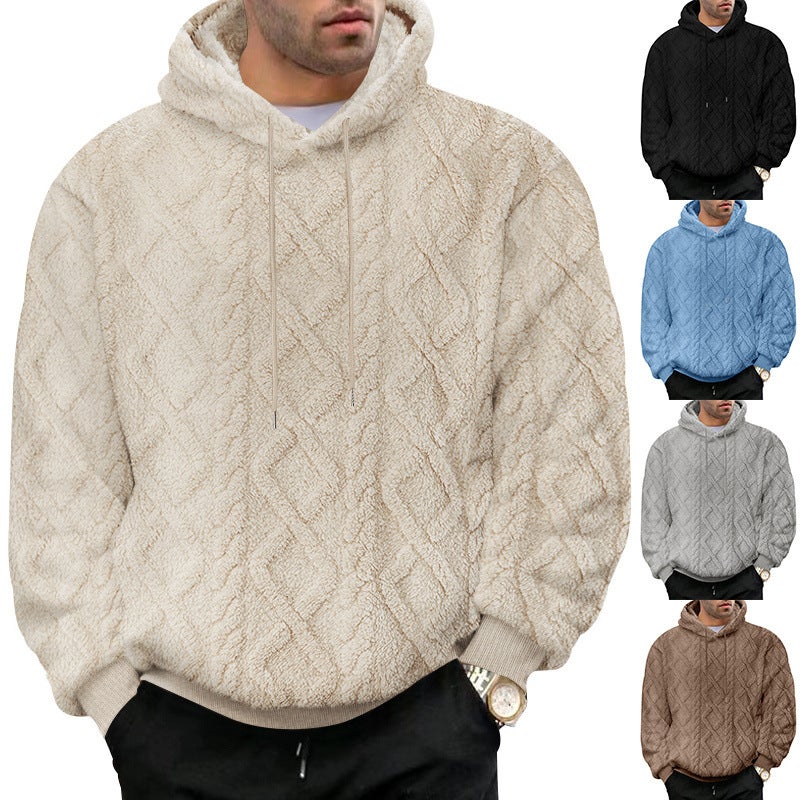 American Style Casual Men'S Jacquard Double-Sided Velvet Hooded Sports Trendy Pullover Sweater Jacket Hooded - Image 2