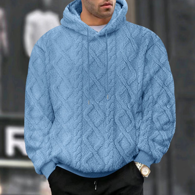 American Style Casual Men'S Jacquard Double-Sided Velvet Hooded Sports Trendy Pullover Sweater Jacket Hooded - Image 4