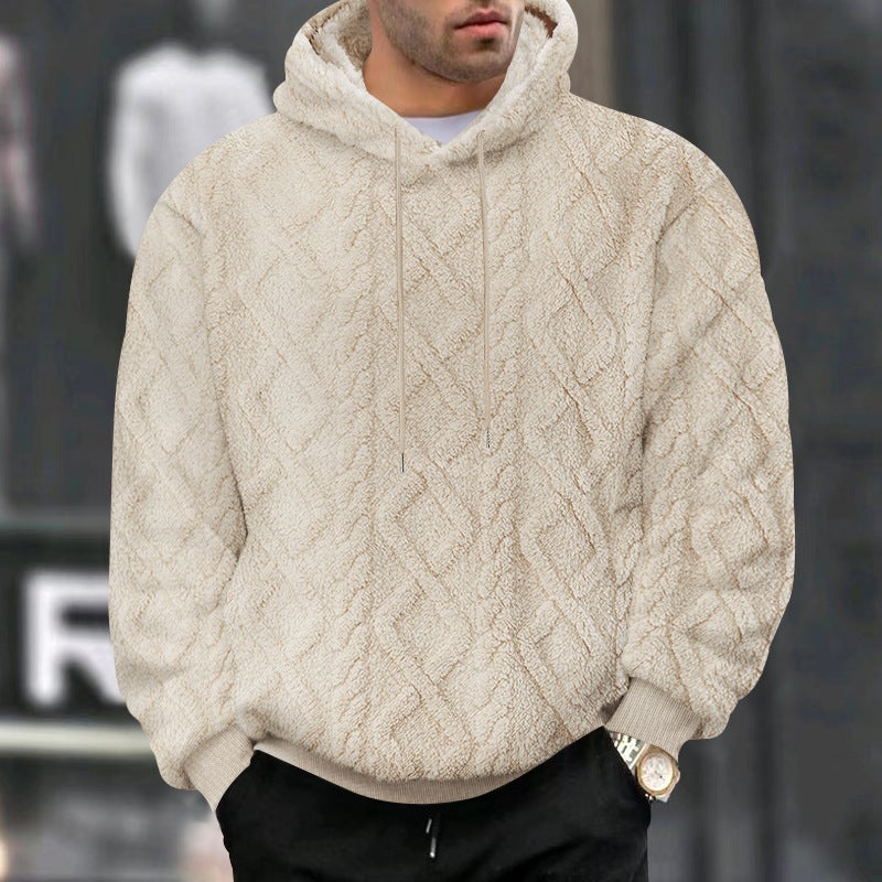 American Style Casual Men'S Jacquard Double-Sided Velvet Hooded Sports Trendy Pullover Sweater Jacket Hooded - Image 1