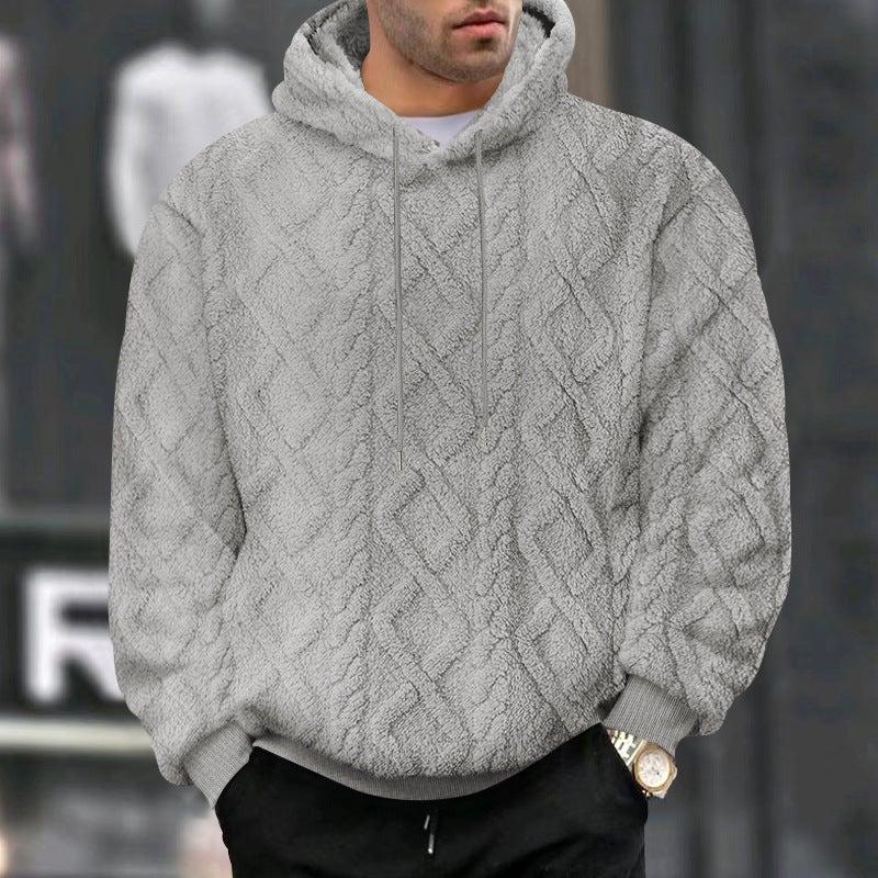 American Style Casual Men'S Jacquard Double-Sided Velvet Hooded Sports Trendy Pullover Sweater Jacket Hooded - Image 3
