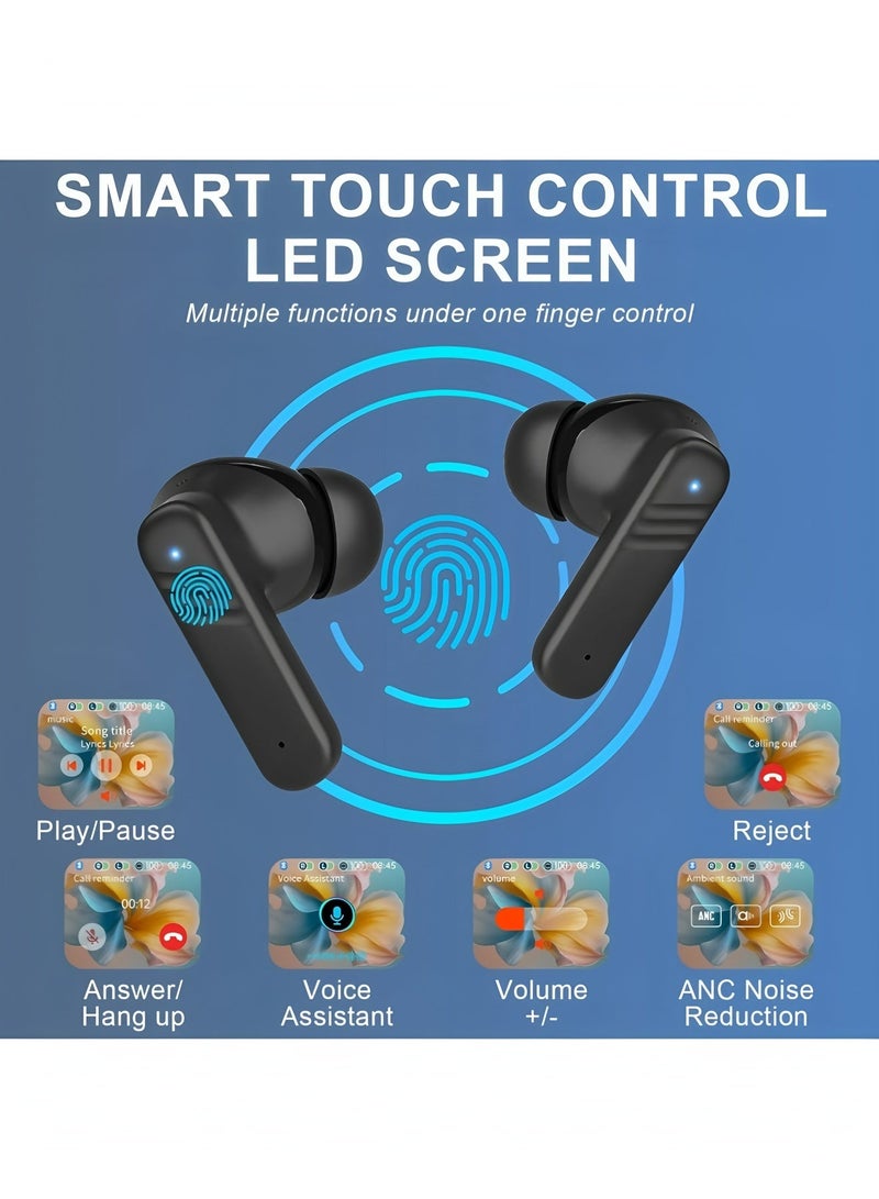 ماك جاباجز Wireless Earbuds Bluetooth 5.4 Touch Screen Earbuds, Call ENC Noise Active Noise Cancellation, In-Ear Headphones USB Charging Case Earbuds for iOS/Android, Waterproof IPX5, Black - Image 5