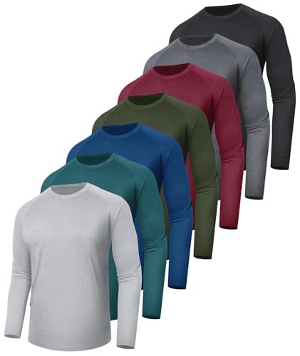 BOOJO 7 Pack Long Sleeve Shirts for Men - Quick Dry Moisture Wicking Sun Protection UV UPF T-Shirts for Fishing Workout Gym - Image 1