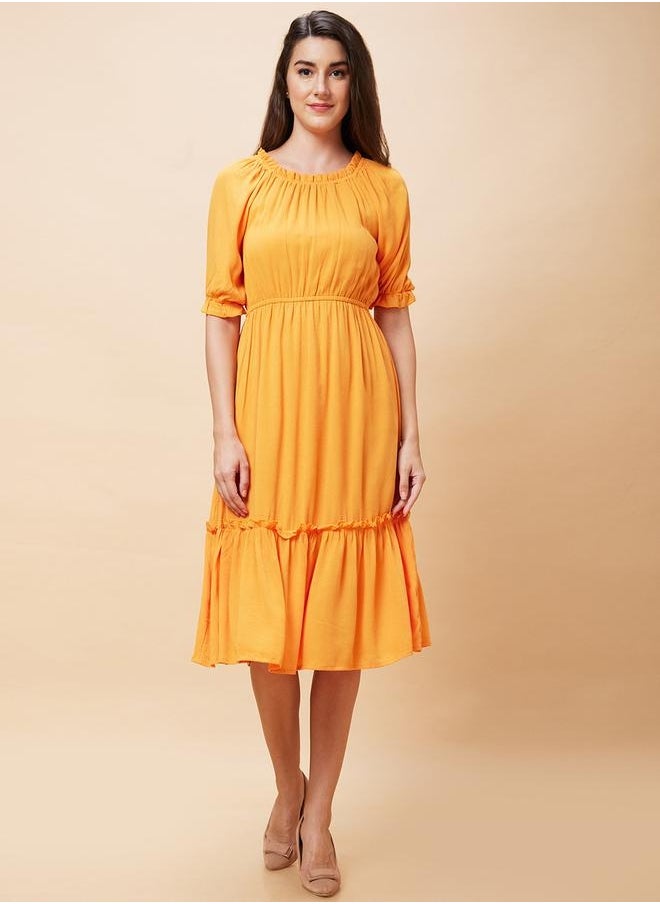 Globus Women Orange Solid Round Neck Casual Fit And Flare Midi Dress - pzsku/Z7D6E41AE91F1A92B3FD6Z/45/_/1740487966/76c552dd-a1ce-4f34-a6e8-b765f2df349b