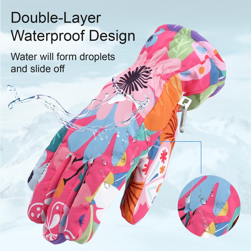 YooxArmor Kids Ski Snow Gloves, Waterproof Warm Touchscreen Winter Gloves, Cold Weather Windproof Gloves for 4-8Y Boys Girls Skiing Snowboarding Cycling Outdoor - Image 3