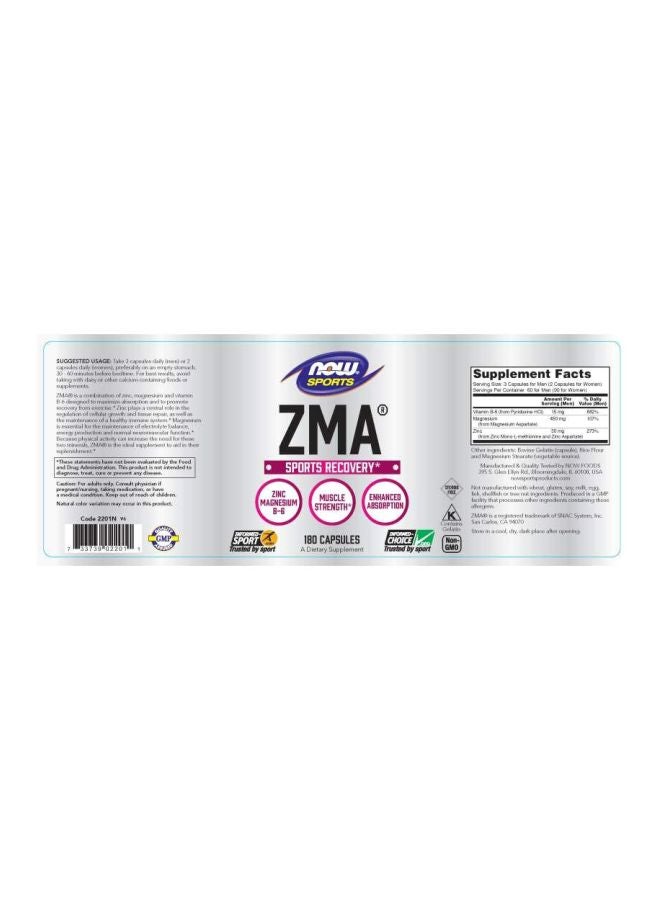 ناو فودز مكمل غذائي ZMA بتركيبة علاجية للرياضيين - 180 كبسولة - Image 2