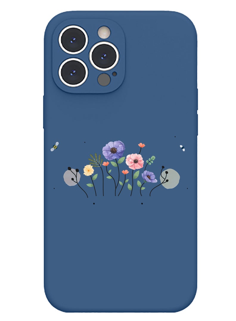 Theodor Protective Slim Fit Case Liquid Silicone Cover with Full Body Protection Anti-Scratch Shockproof Case For iPhone 14 Pro Max Blue  - flowers in envelope - Image 1