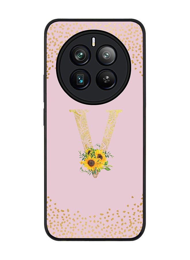 Stylizedd Rugged Black edge case for Realme 12 Pro / Realme 12 Pro Plus 5G, Custom Monogram Initial Letter Mandala Floral Pattern Alphabet-V (Pink ) - Image 1