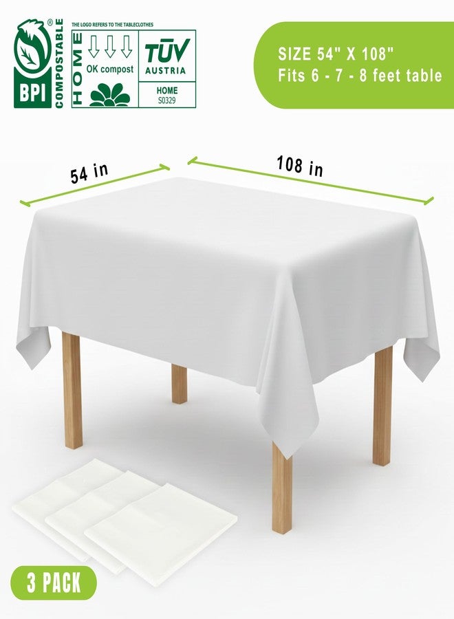 Primode Compostable Tablecloths for Rectangle Tables 54''x108'' - 3 Count Disposable Tablecloth Indoor Outdoor Compost Tablecover Dining Picnic Birthday Party Rectangular Table Cover (White) - Image 3