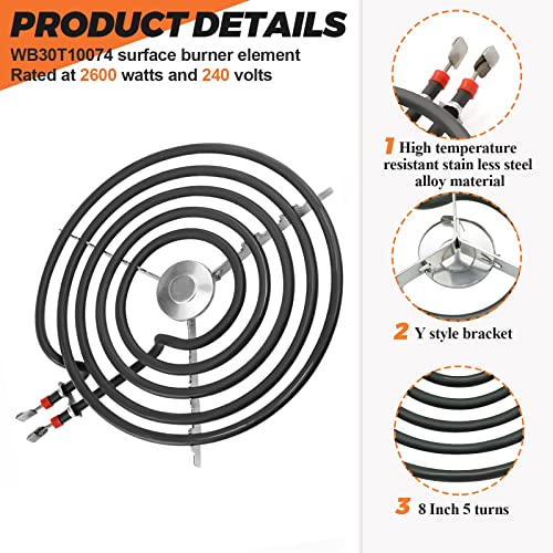 Beaquicy WB30T10074 Stove Burner Replacement 8 inch for GE Electric Kenmore Hotpoint Stove/Oven - Surface Element Coil Suitable for JBS07C2WW, 911.92712020, RBS330DRWW, JB258RM2SS,etc - Image 2