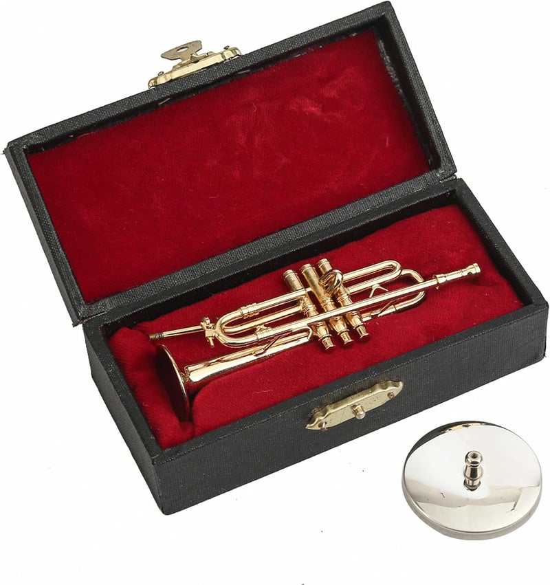 Dselvgvu Miniature Trumpet with Stand and Case Brass Mini Musical Instrument Trumpet Replica Collectible Figurines Dollhouse Accessories Model Home Decoration Display Ornament (3.46"x0.91") - Image 3