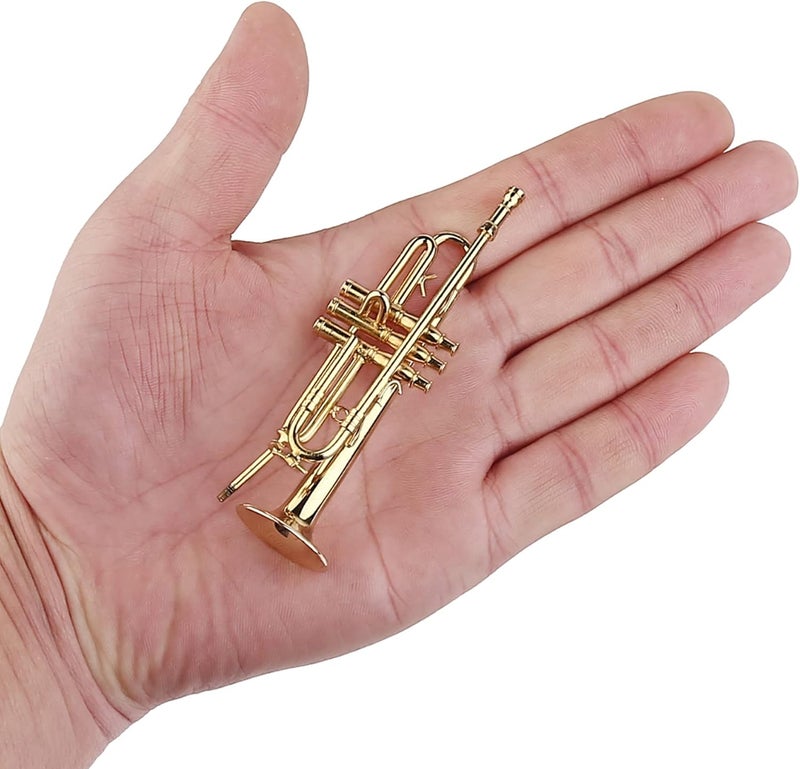 Dselvgvu Miniature Trumpet with Stand and Case Brass Mini Musical Instrument Trumpet Replica Collectible Figurines Dollhouse Accessories Model Home Decoration Display Ornament (3.46"x0.91") - Image 2