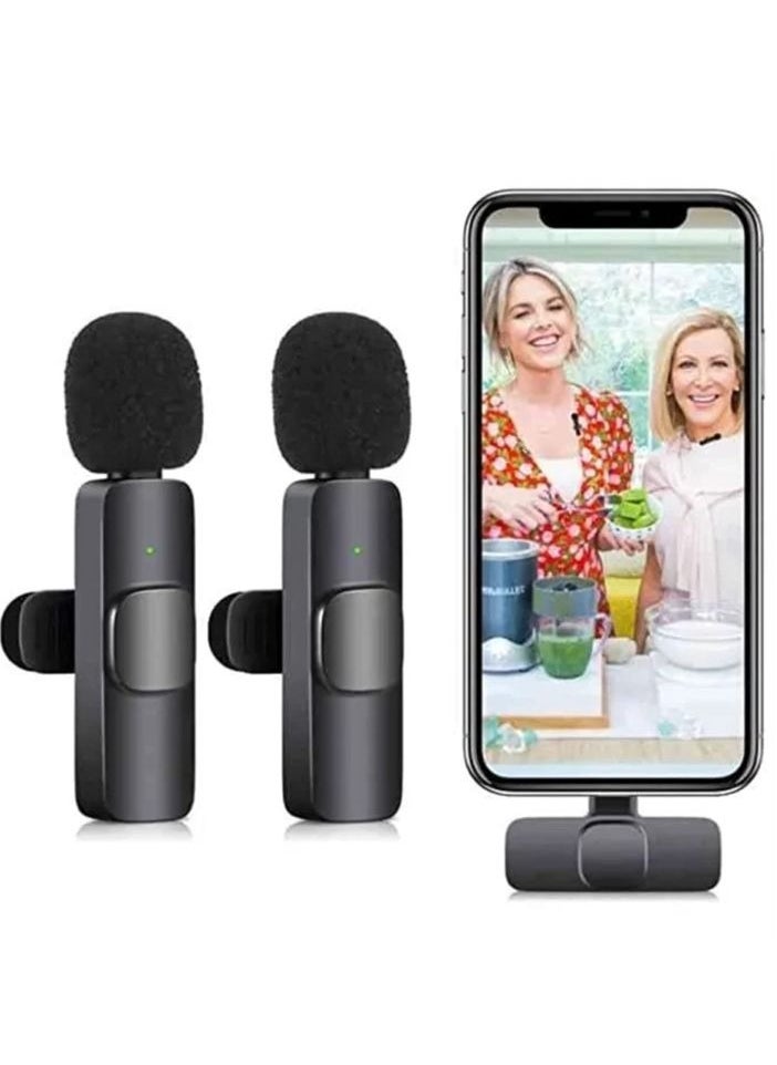 Dual Noise Reduction Wireless Bluetooth Microphone for Video Recording and Live Streaming with Mic Receiver for iPhone