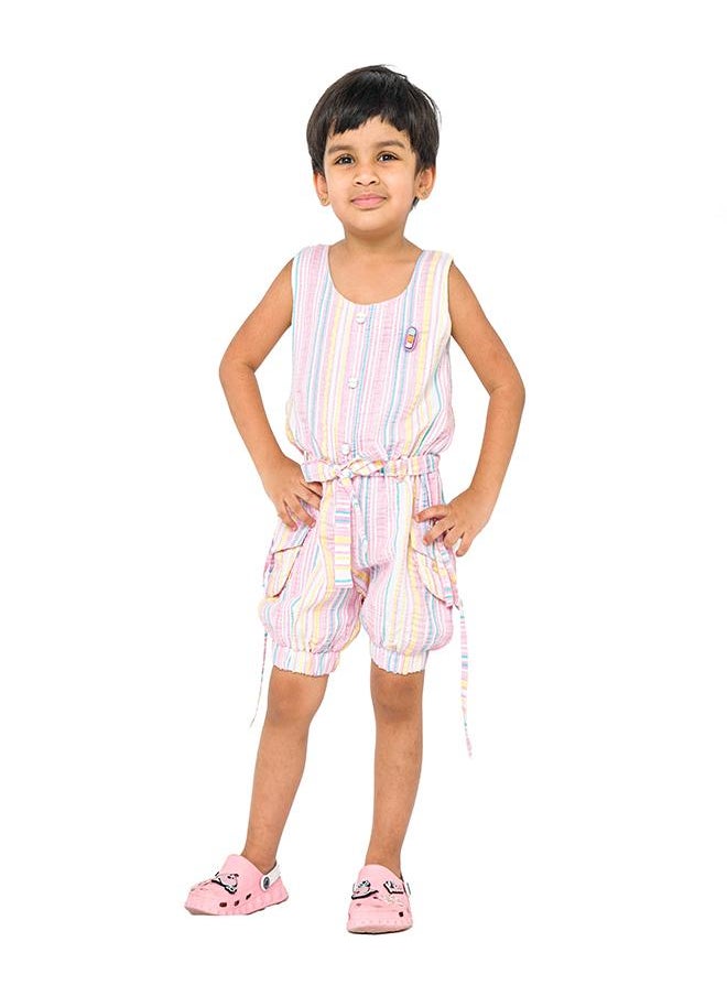 babyqlo Colorful pink striped jumpsuit with pockets for girls  - Image 1