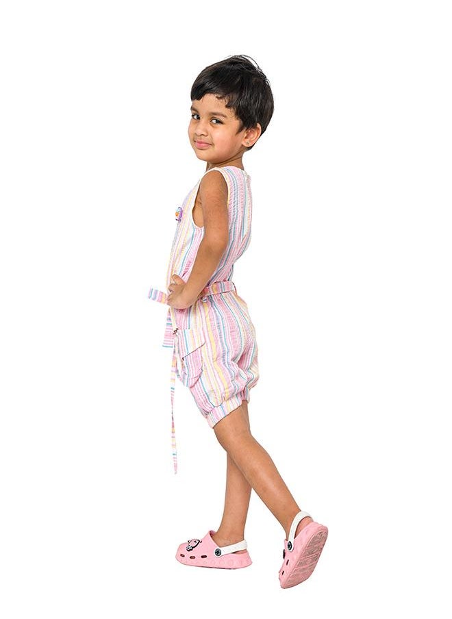 babyqlo Colorful pink striped jumpsuit with pockets for girls  - Image 3