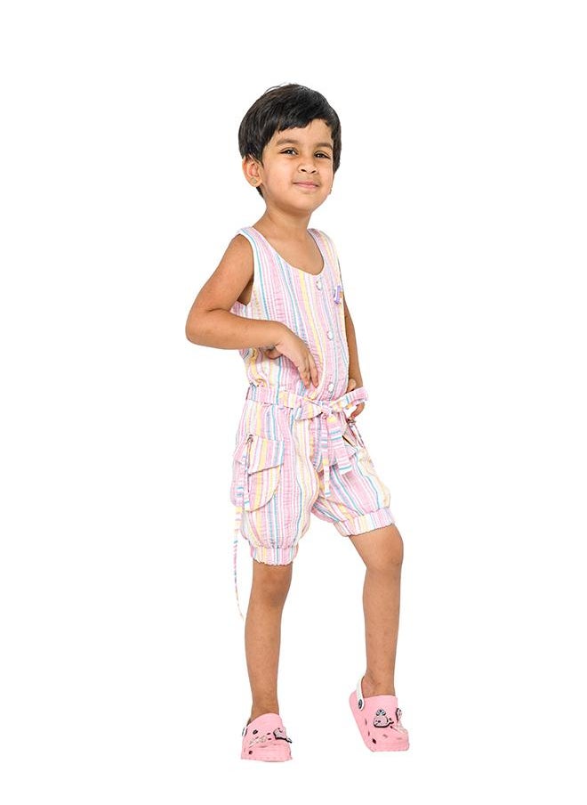 babyqlo Colorful pink striped jumpsuit with pockets for girls  - Image 4
