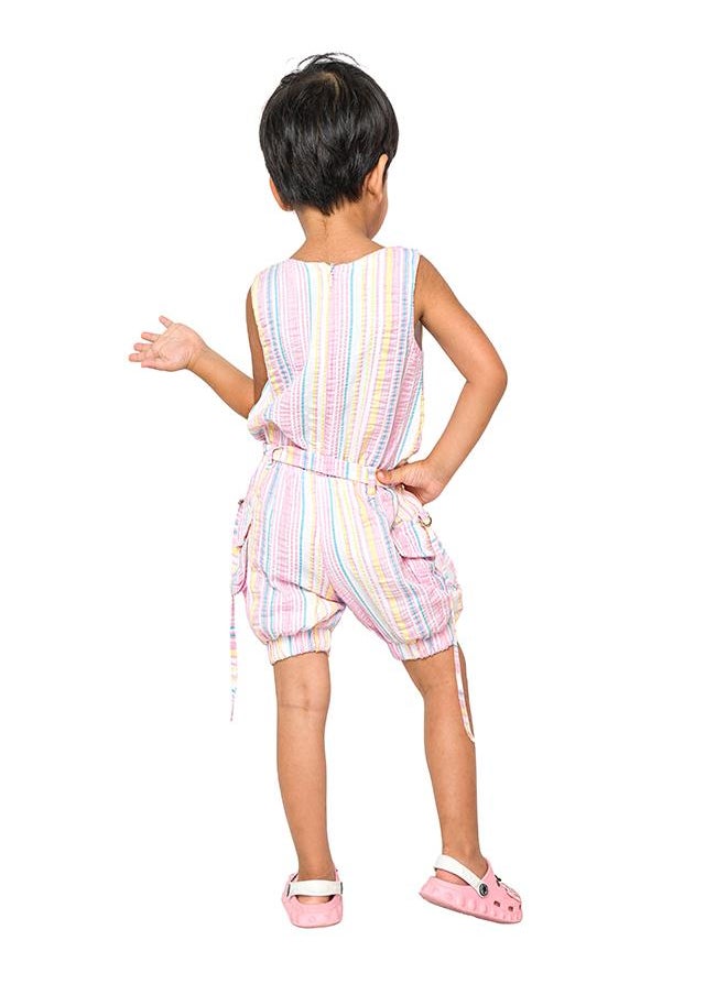 babyqlo Colorful pink striped jumpsuit with pockets for girls  - Image 2