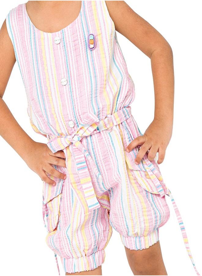 babyqlo Colorful pink striped jumpsuit with pockets for girls  - Image 5
