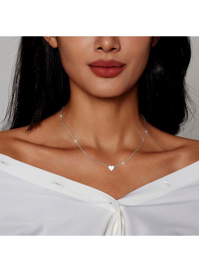 Zeffy Tiny Heart Necklace Sterling Silver Dainty Cute Heart Choker Necklaces Simple Love Heart Pendant Necklace Trendy Jewelry for Women - Image 4