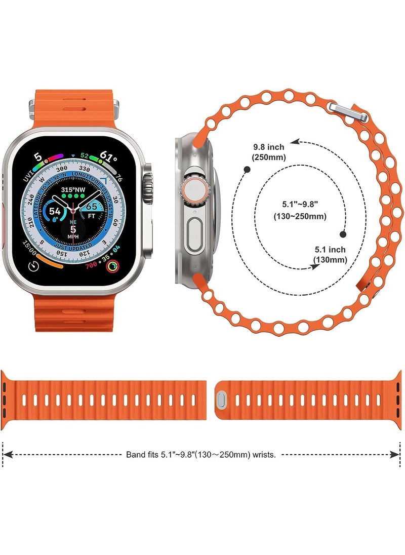 Color Fans - Soft Silicone Ocean Sports Strap Compatible Apple Watch Ultra 49mm 45mm 44mm 42mm for Men Women, Adjustible Watch Band for Apple Watch Ultra/SE/Series 9/8/7/6/5/4/3/2/1 - Orange - Image 1