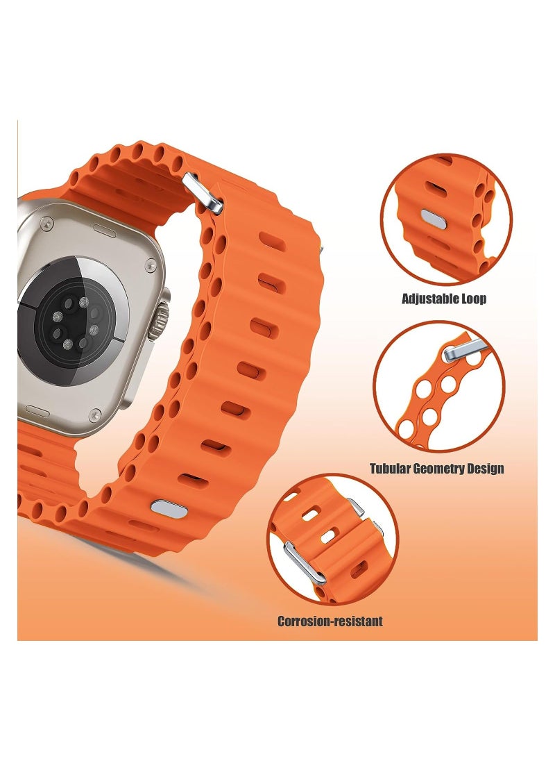 Color Fans - Soft Silicone Ocean Sports Strap Compatible Apple Watch Ultra 49mm 45mm 44mm 42mm for Men Women, Adjustible Watch Band for Apple Watch Ultra/SE/Series 9/8/7/6/5/4/3/2/1 - Orange - Image 1