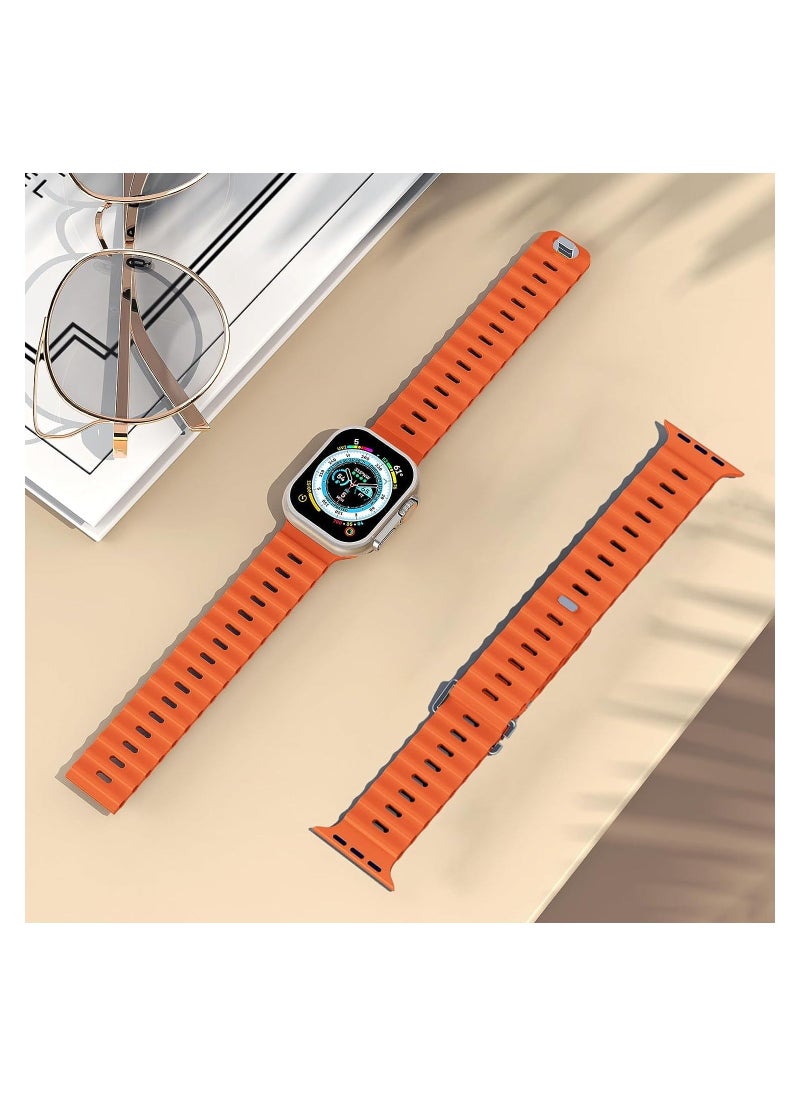 Color Fans - Soft Silicone Ocean Sports Strap Compatible Apple Watch Ultra 49mm 45mm 44mm 42mm for Men Women, Adjustible Watch Band for Apple Watch Ultra/SE/Series 9/8/7/6/5/4/3/2/1 - Orange - Image 1