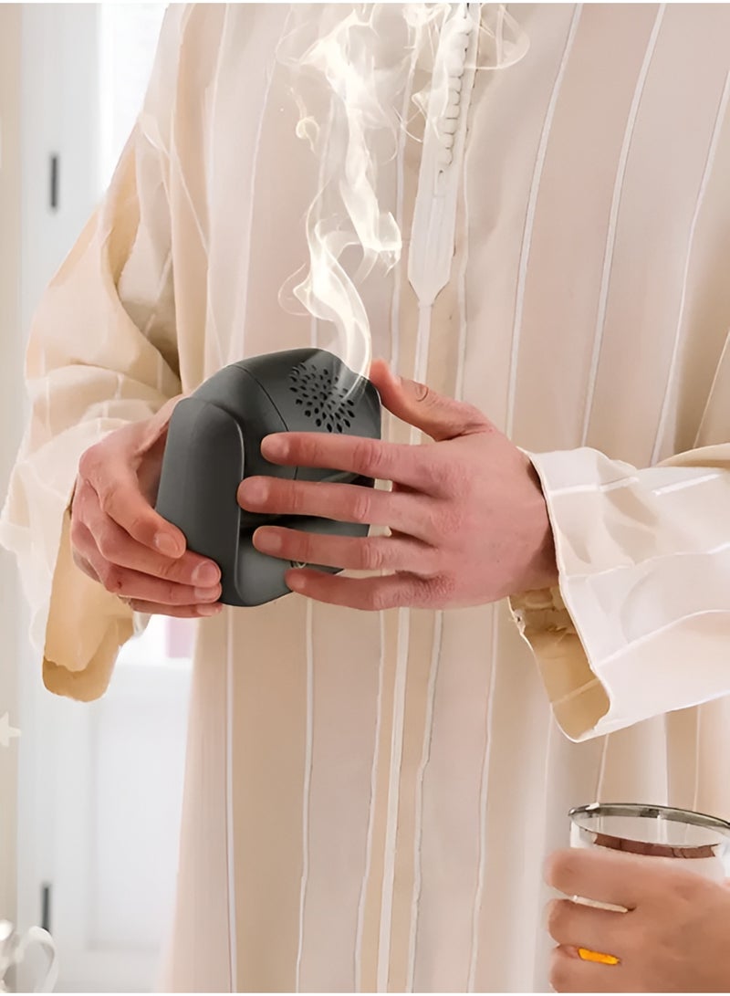 Honton Rotational Electric Bakhoor Burner – Portable Rechargeable Oud Diffuser with 90° Rotation, LED Indicator & Type-C Fast Charging – Sleek Black - Image 3