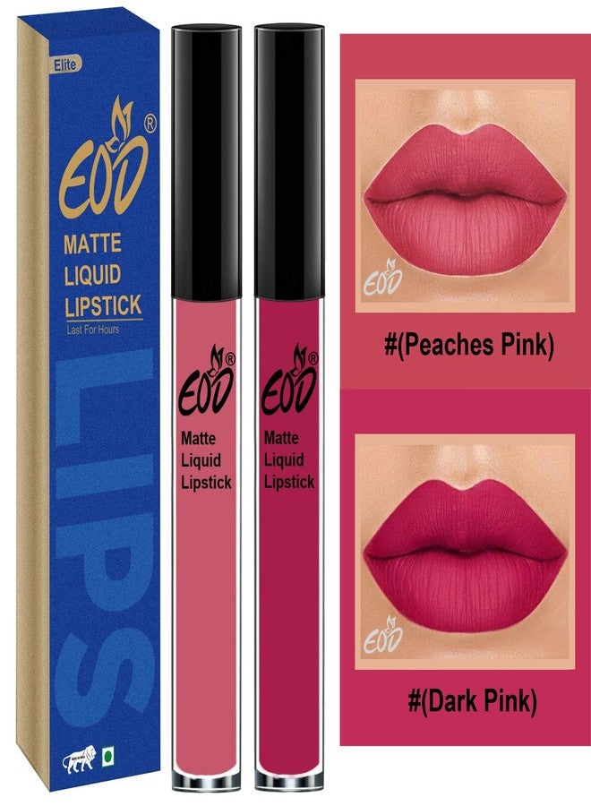EOD Elite Collection Long Lasting Waterproof 100% Vegan Made in India Matte Liquid Lipstick Combo of 2 Lip Gloss(Peaches Pink, Dark Pink) - Image 1