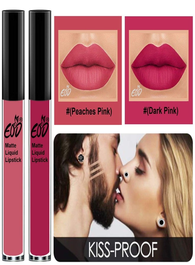 EOD Elite Collection Long Lasting Waterproof 100% Vegan Made in India Matte Liquid Lipstick Combo of 2 Lip Gloss(Peaches Pink, Dark Pink) - Image 3