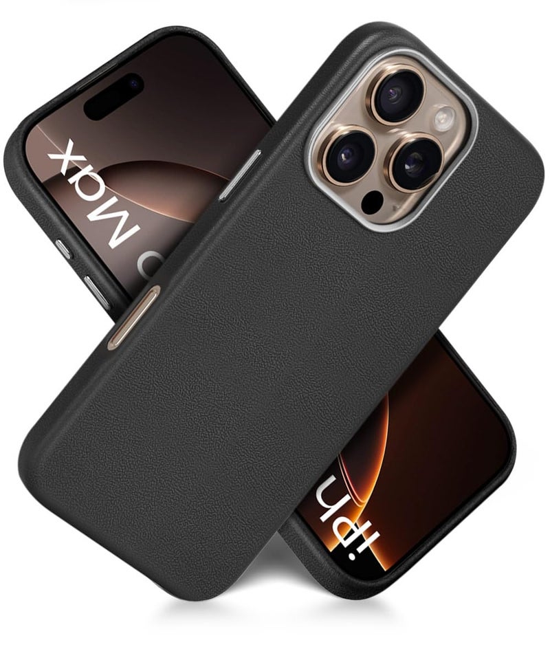 WOW IMAGINE Back Cover for iPhone 16 Pro Max | Shockproof Tough Leather Texture Hard Mobile Case | Ultra Slim Non-Slip Grip | Inner Velvet Fabric | Metal Camera Ring – Black - Image 3