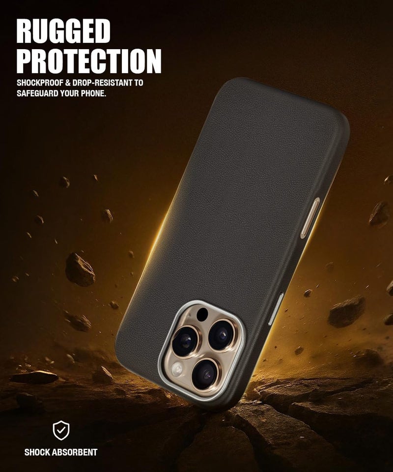 WOW IMAGINE Back Cover for iPhone 16 Pro Max | Shockproof Tough Leather Texture Hard Mobile Case | Ultra Slim Non-Slip Grip | Inner Velvet Fabric | Metal Camera Ring – Black - Image 5