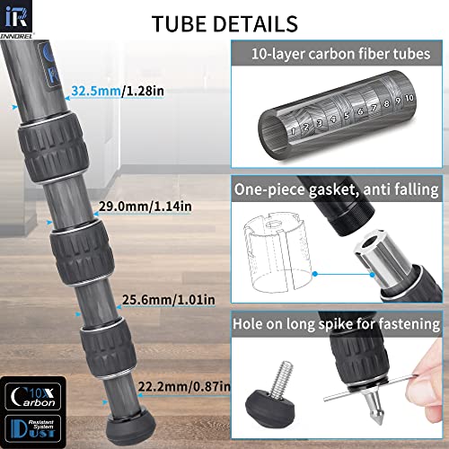 Innorel Carbon Fiber Tripod- Gt324C Professional Compact Tripod For Dslr Camera Heavy Duty Stand With Low Gravity Center Ball Head Special-Shaped Center Column Max Load 55Lbs 25Kg - Image 5
