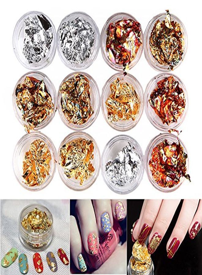 Minejin 12 Pot/Set Nail Art Gold Silver Paillette Flake Chip Foil Diy Glitter Decal Acrylic Uv Gel Decoration - Image 1