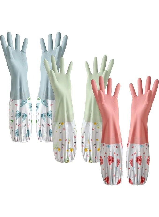 VIUAUAX 3 Pcs Rubber Dishwashing Cleaning Gloves - Waterproof, Reusable Long Kitchen Gloves, Latex-Free Household Gloves for Laundry, Cleaning, Working, Gardening - Image 1